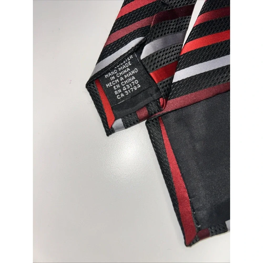 Tie Necktie Stripes Red Crimson Black‎ 3.25 W Handmade Stafford Essentials Men's